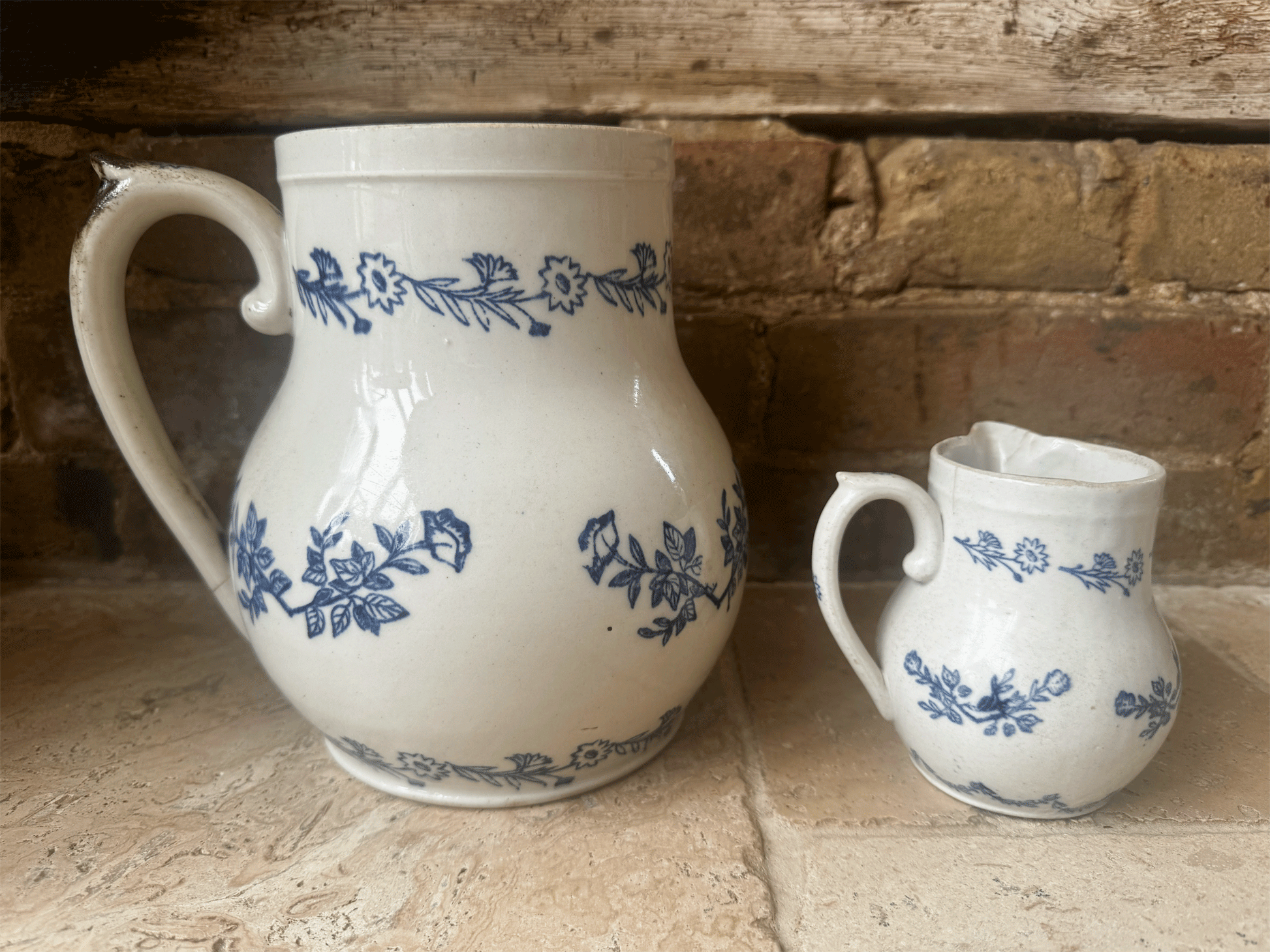 antique french blue white floral extra large small creamer pitcher jug
