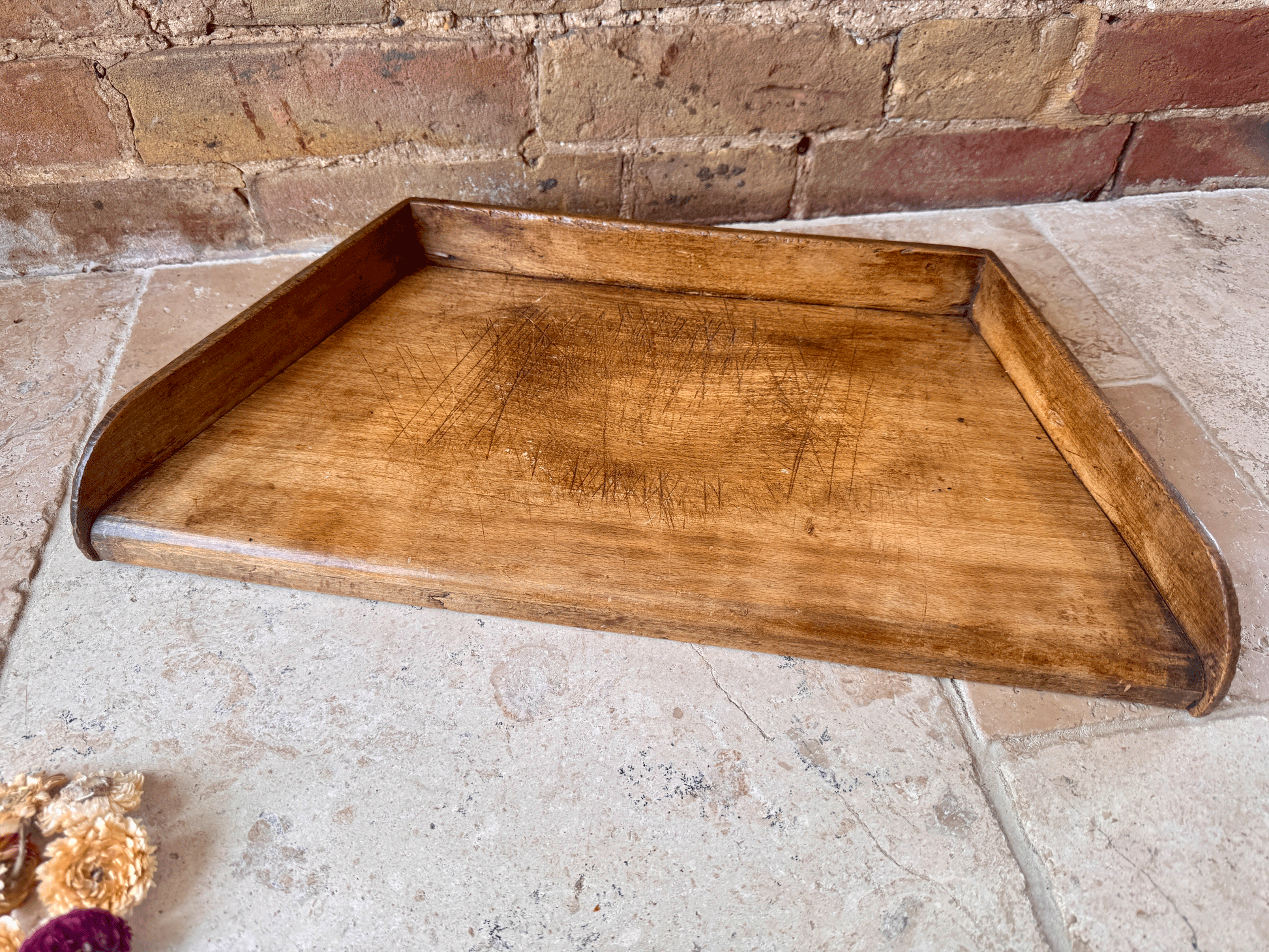 large antique french 19th century herb oak herb cutting chopping board sloped
