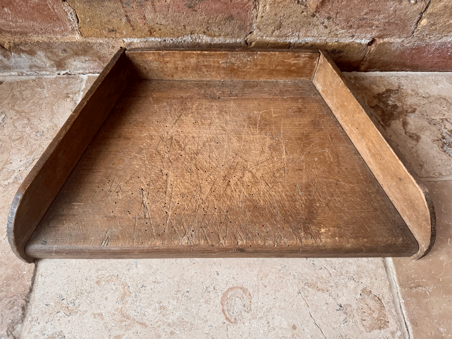antique 19th century french large oak treen wooden chopping block cutting bread herb board