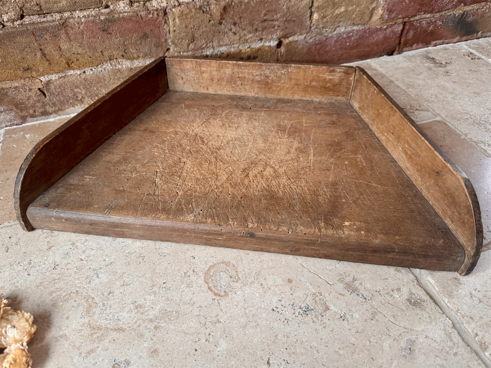 antique 19th century french large oak treen wooden chopping block cutting bread herb board