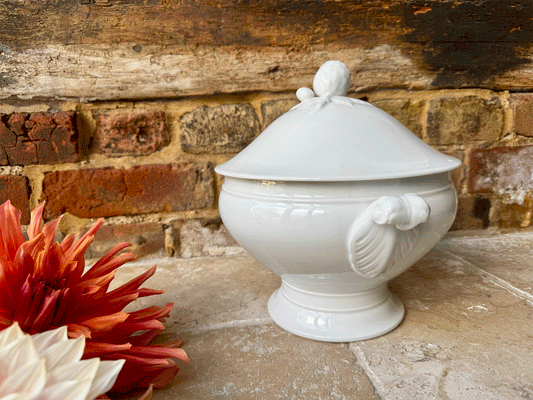 large antique french plain white ironstone soupiere tureen
