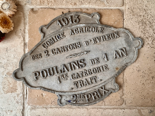 rustic antique french cast iron agricultural prize plaque foals poulains