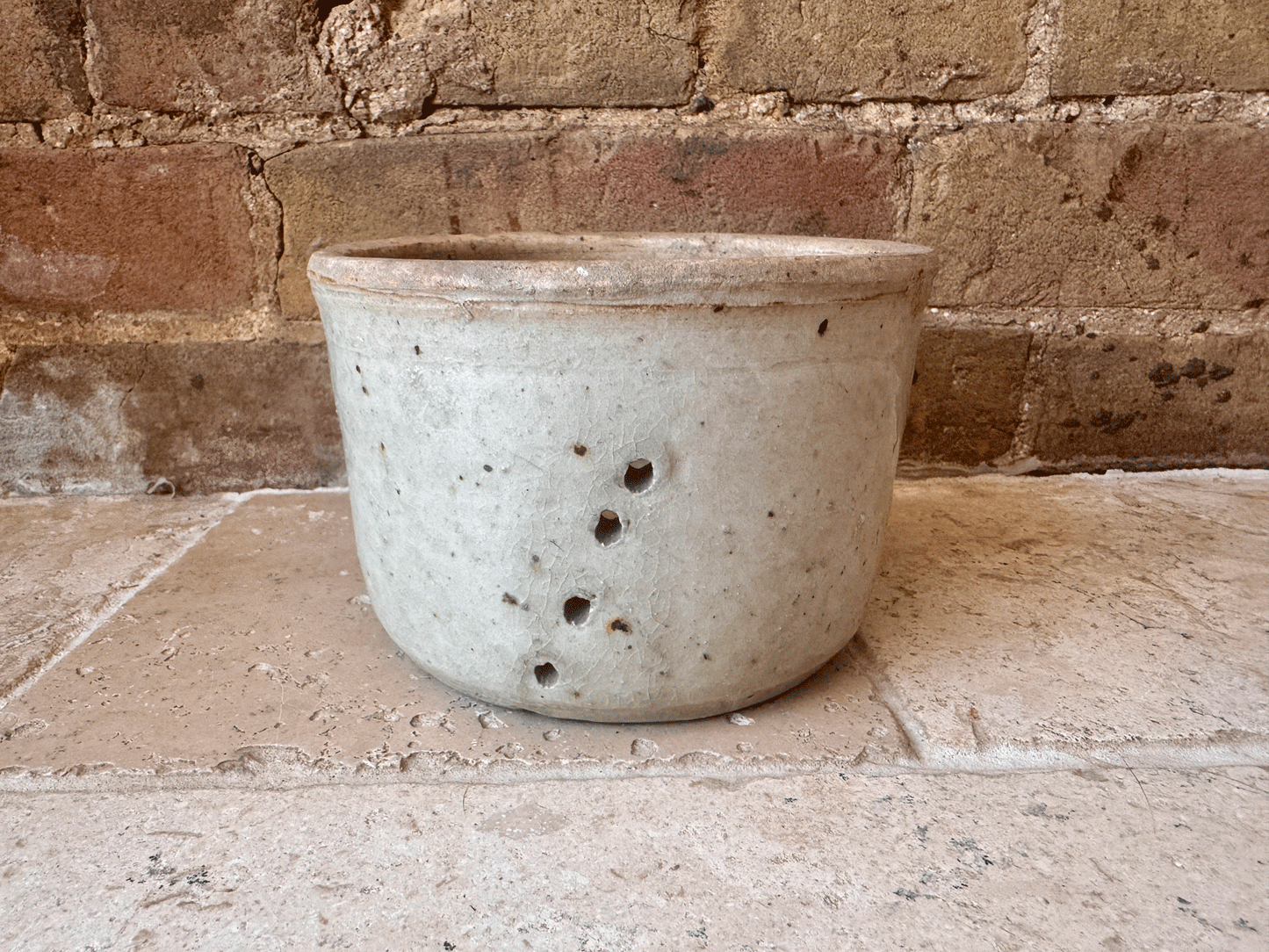 antique french 19th century large rustic stoneware pierced cheese drainer strainer mould faisselle