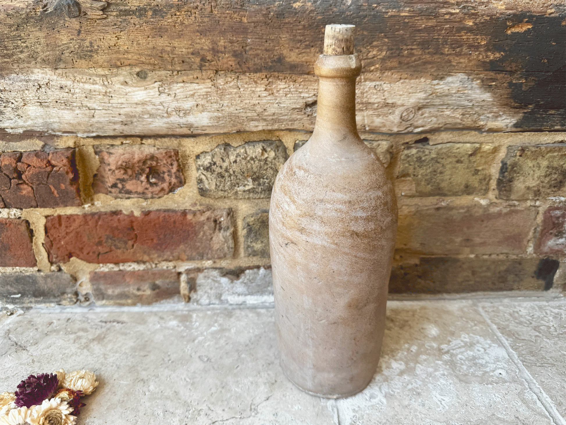 rustic antique french large stoneware oil vinegar wine bottle country decor 