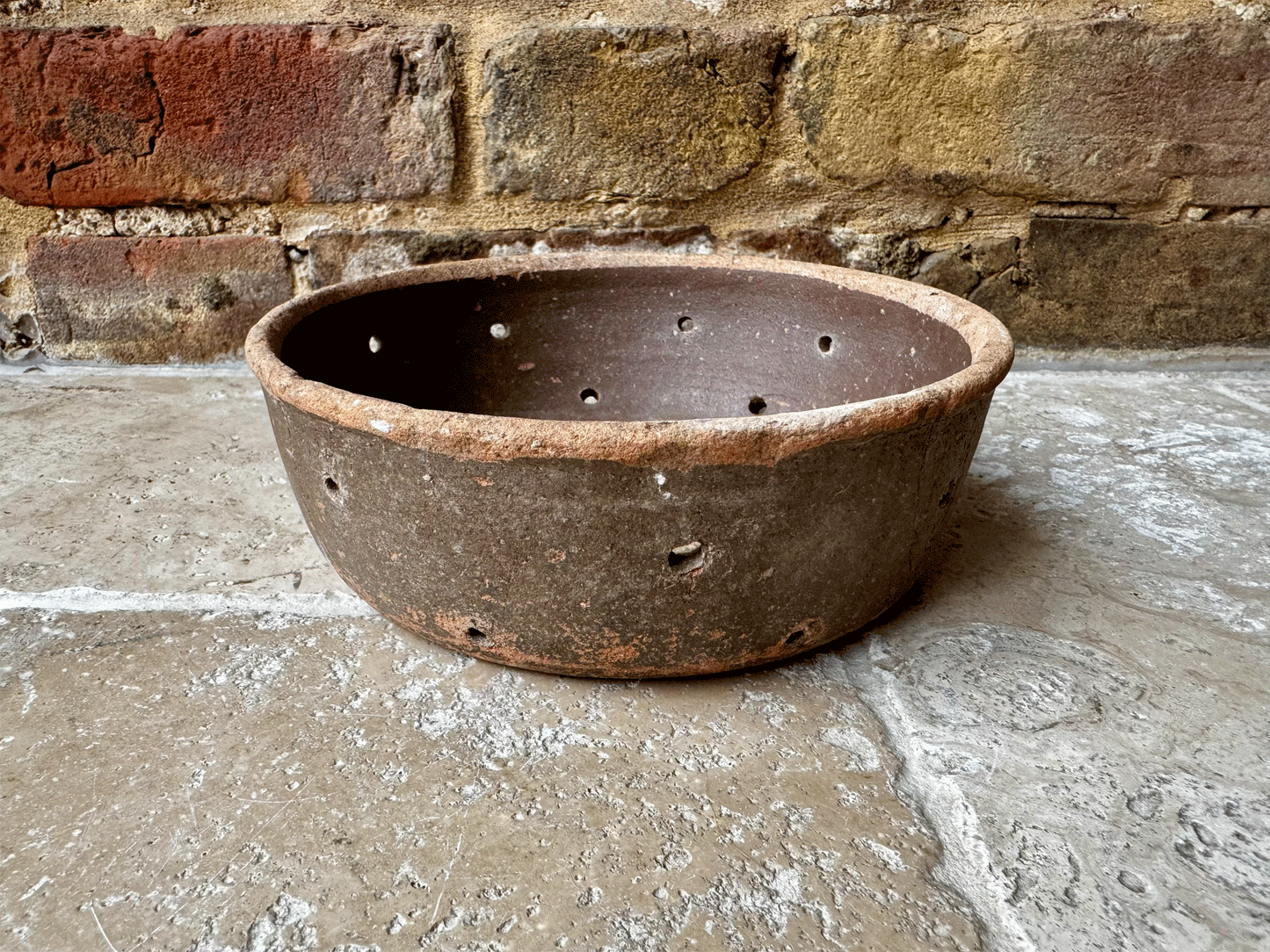 huge large antique rustic french faisselle cheese strainer drainer mould pierced stoneware pot