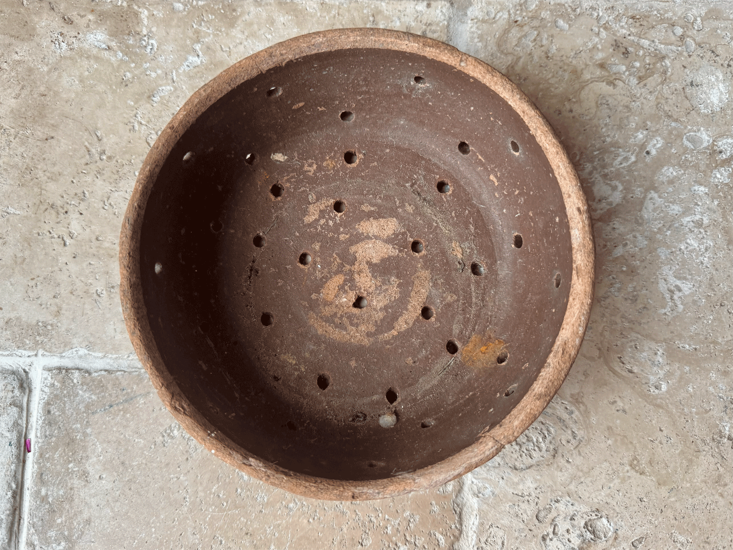 huge large antique rustic french faisselle cheese strainer drainer mould pierced stoneware pot