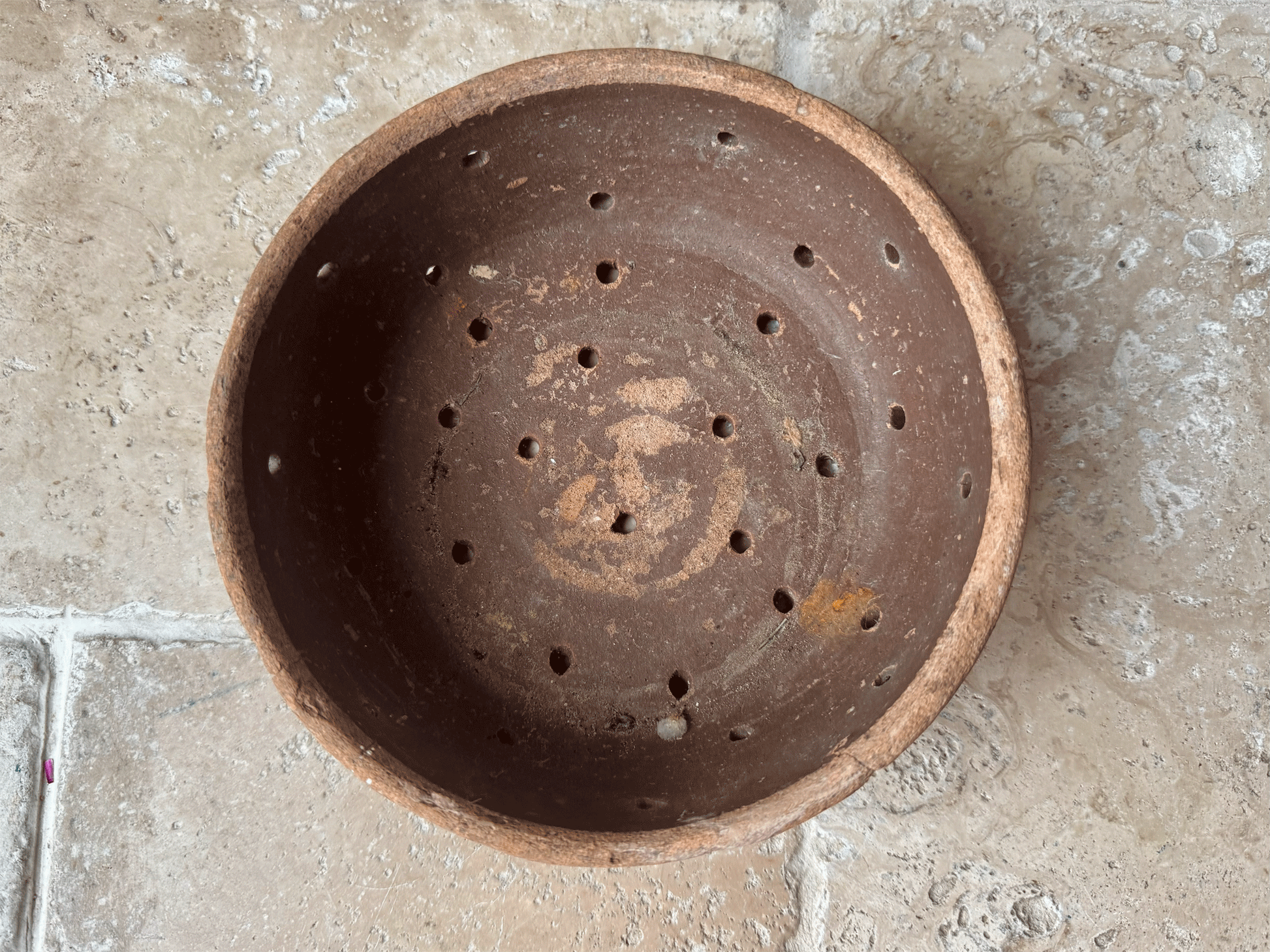 huge large antique rustic french faisselle cheese strainer drainer mould pierced stoneware pot