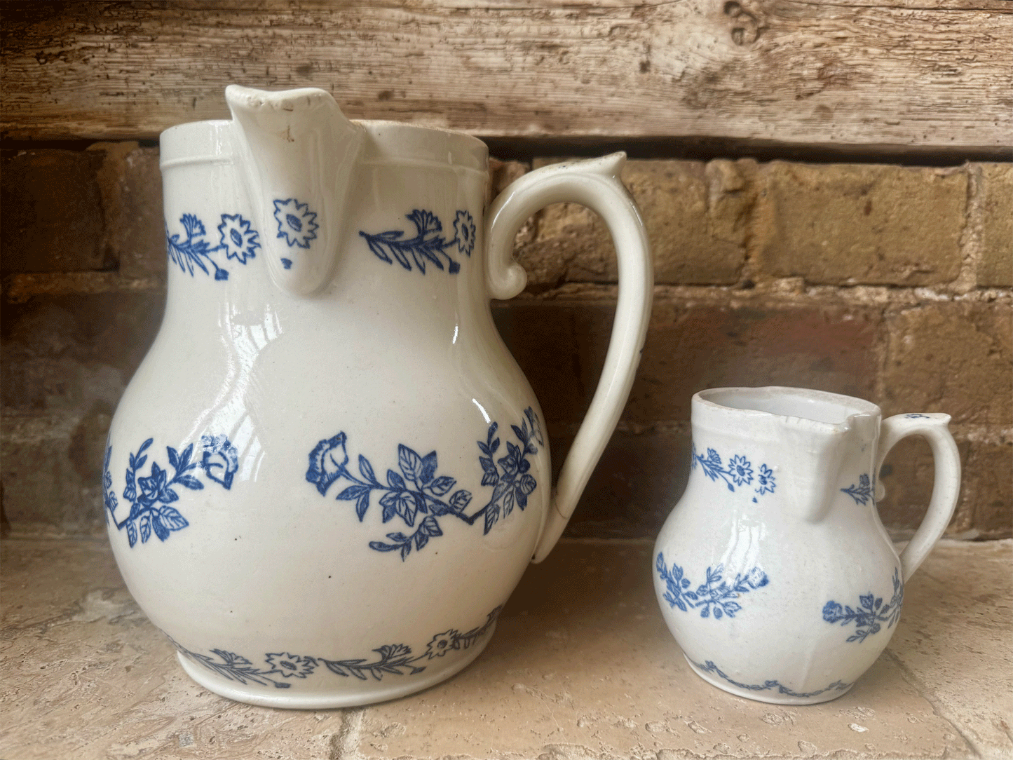 antique french blue white floral extra large small creamer pitcher jug