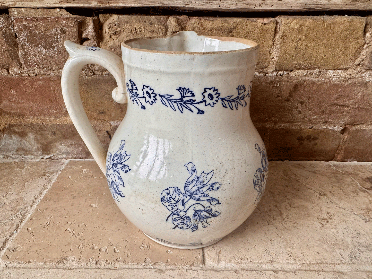 antique french large st uze cobalt blue water pitcher jug