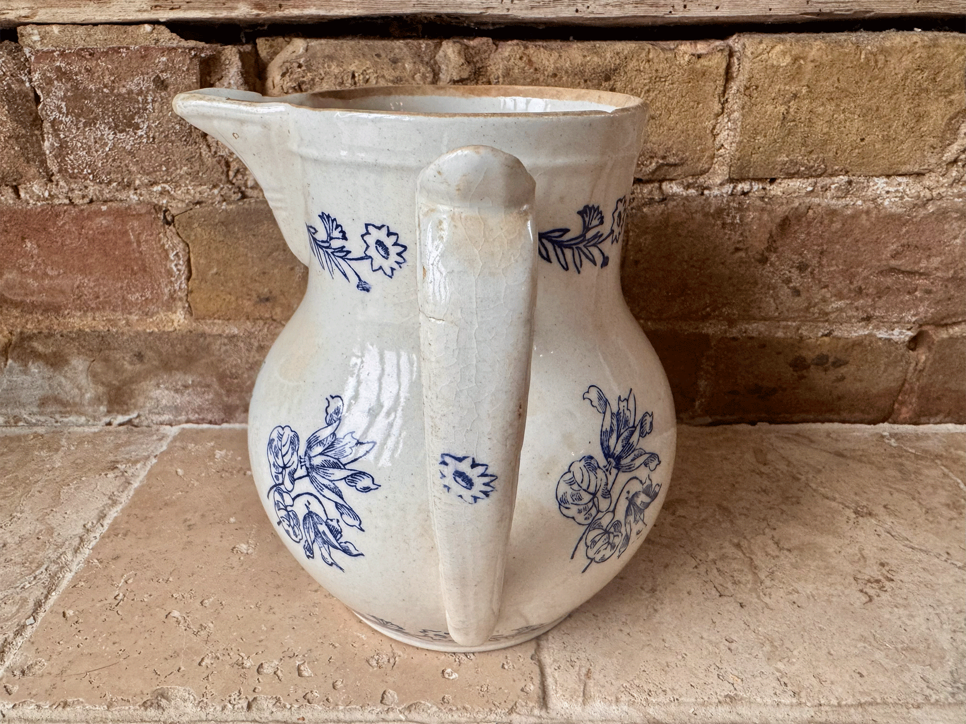 antique french large st uze cobalt blue water pitcher jug