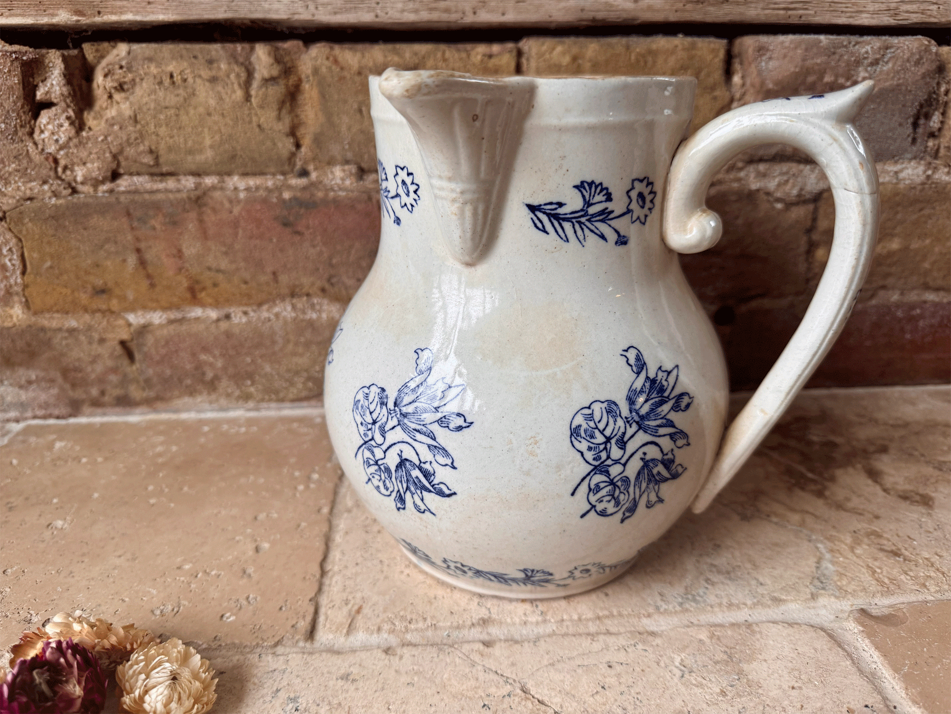 antique french large st uze cobalt blue water pitcher jug