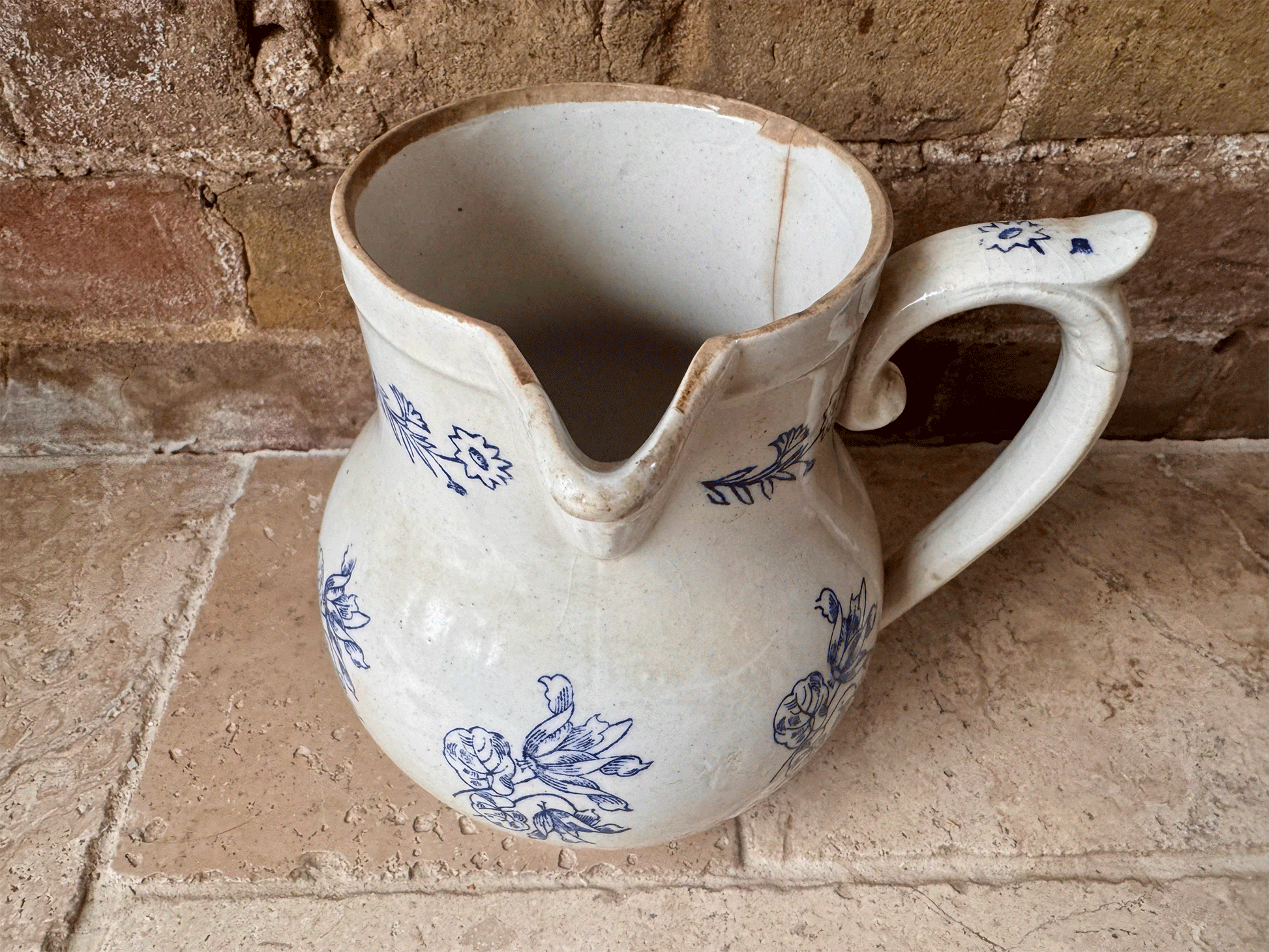 antique french large st uze cobalt blue water pitcher jug