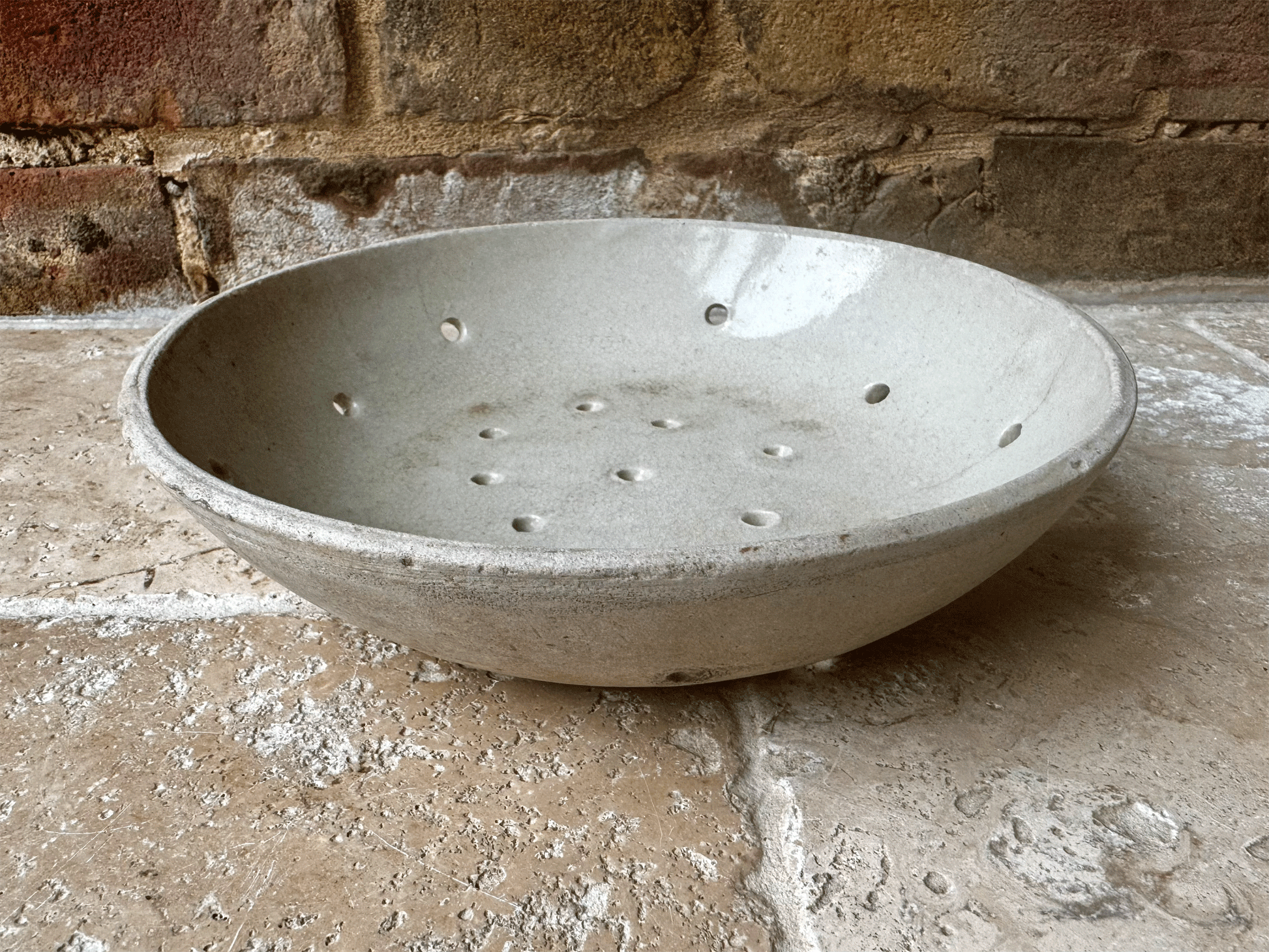 antique french stoneware rustic berry bowl pierced strainer drainer