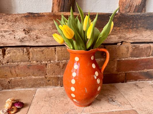 atique french large rustic country stoneware jug terracotta polka dots spotty dotty