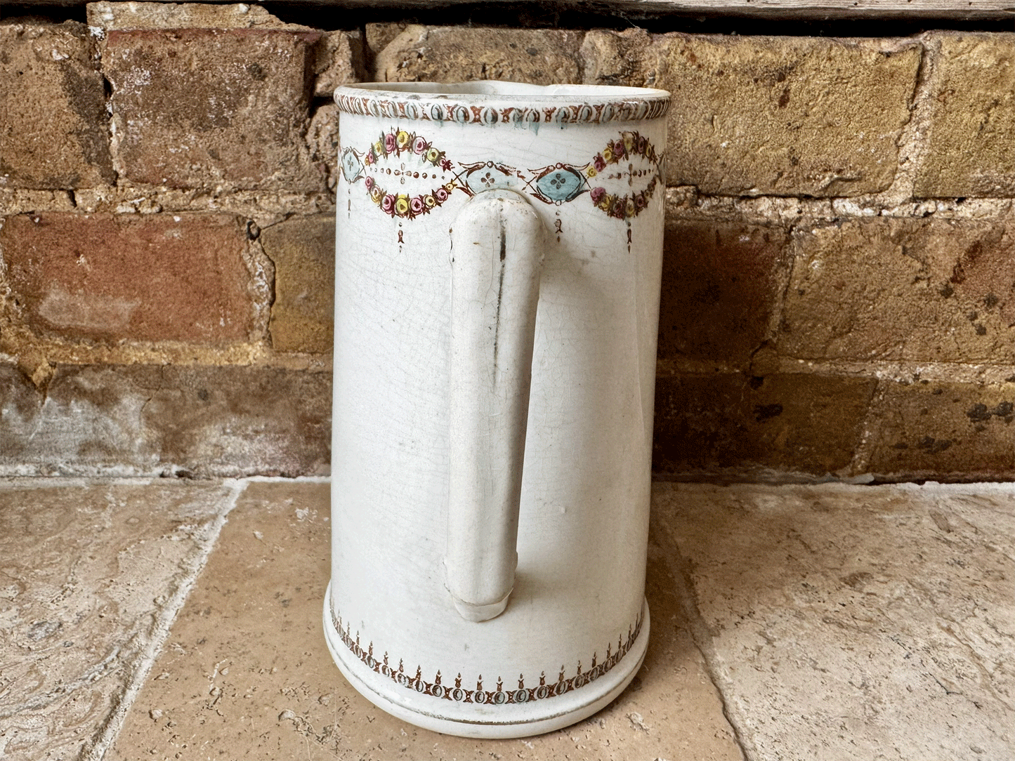 Beautiful Timeworn Antique French Pitcher by Gien