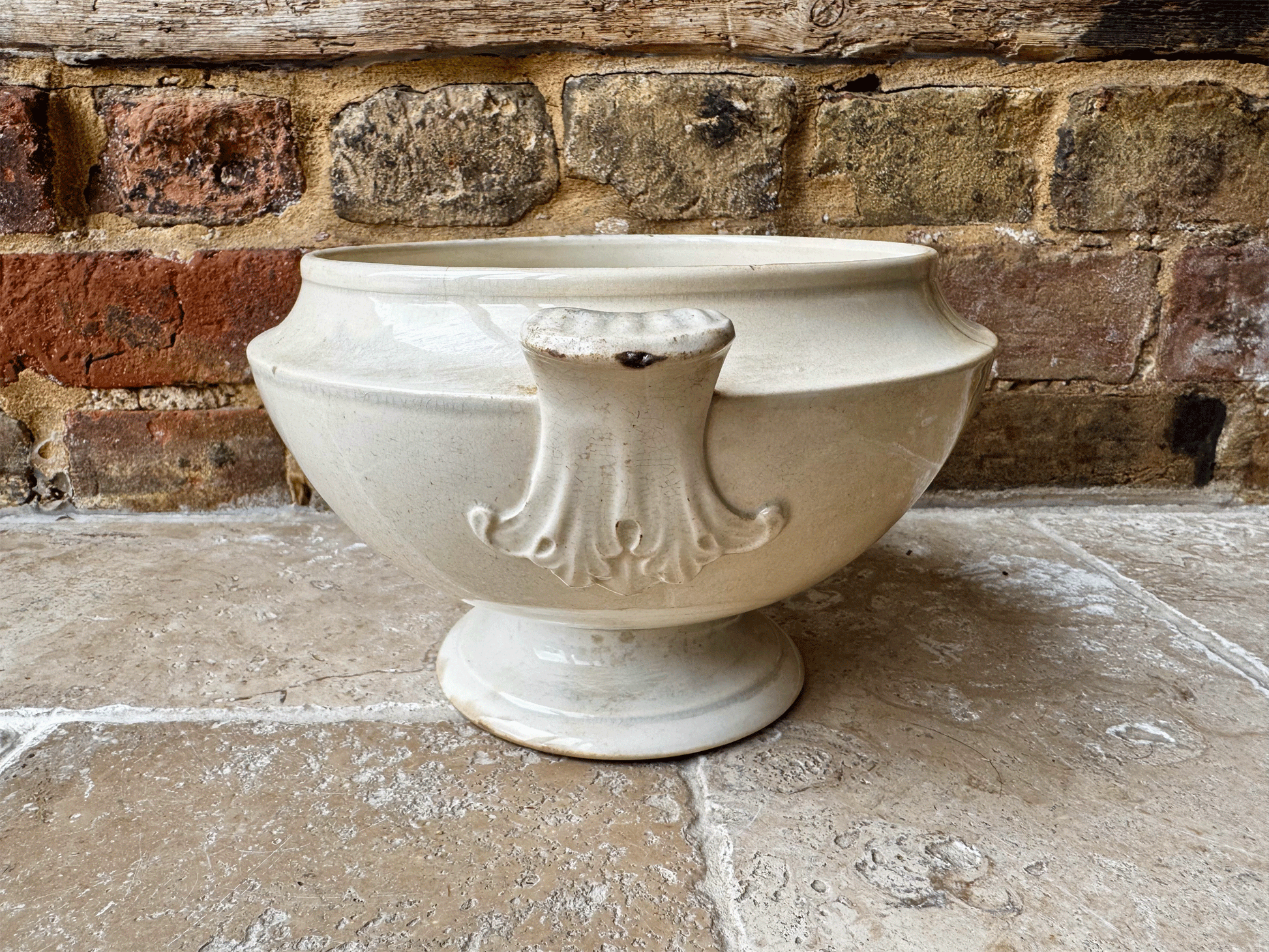 antique 19th century french buttery timeworn white ironstone soupiere tureen bowl vieillard bordeaux