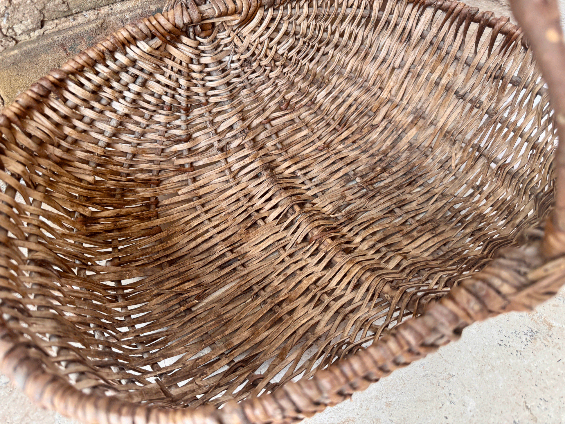 antique french large rustic wicker trug basket panier bentwood handle