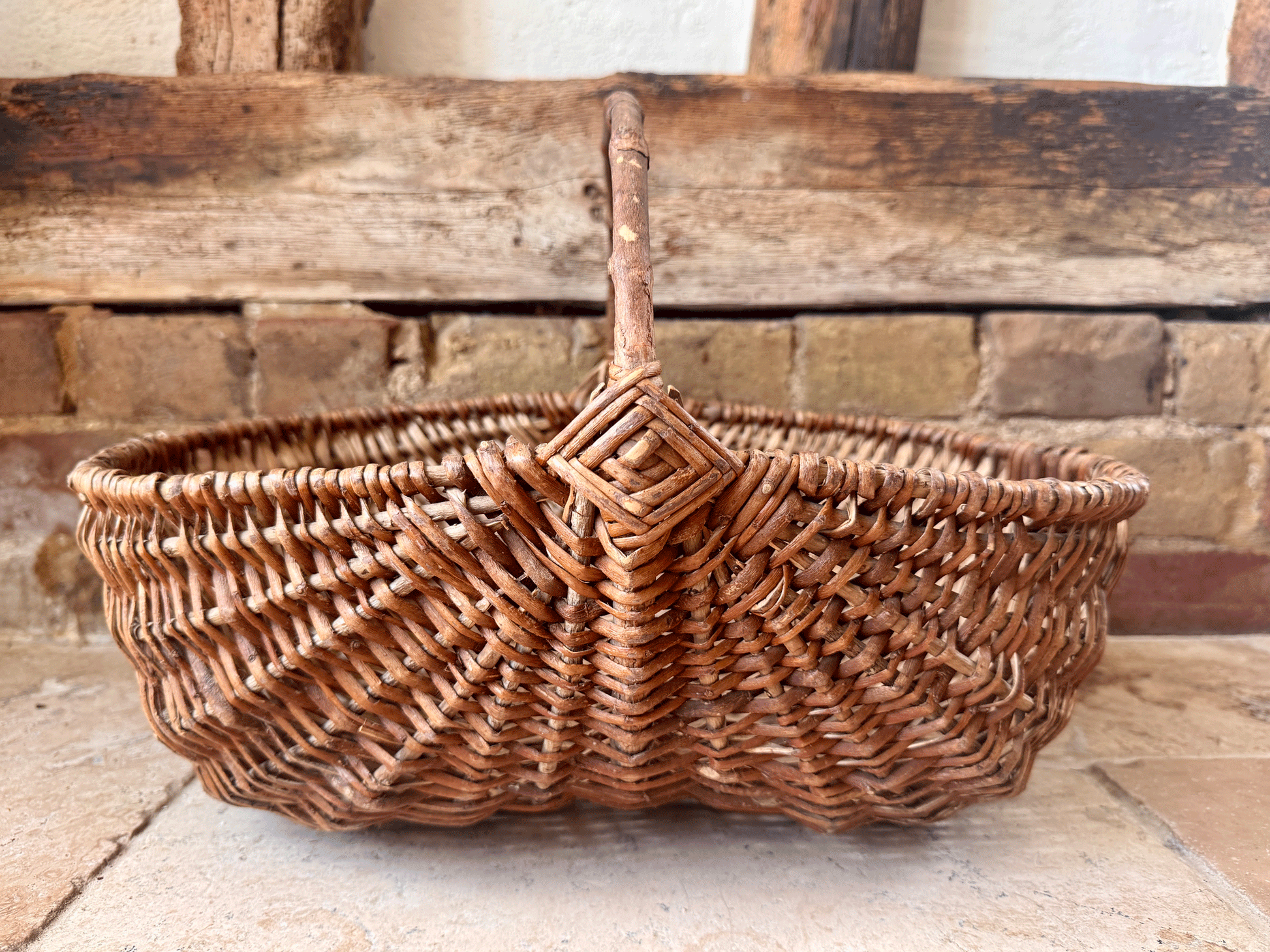 antique french large rustic wicker trug basket panier bentwood handle