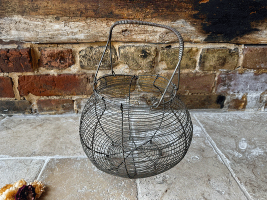 large antique vintage french wire wirework egg basket holder