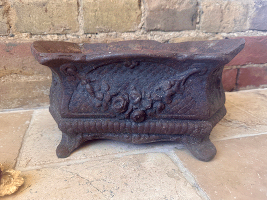 antique french heavy lead cast iron garden planter jardiniere decorative garland rosettes windowsill