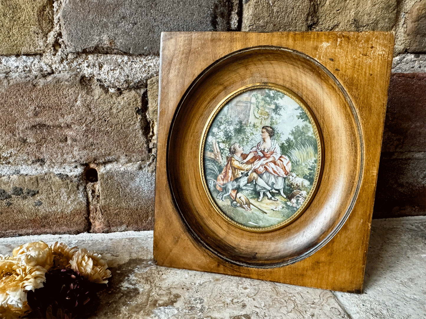 antique french miniature framed watercolour painting regency couple lovers