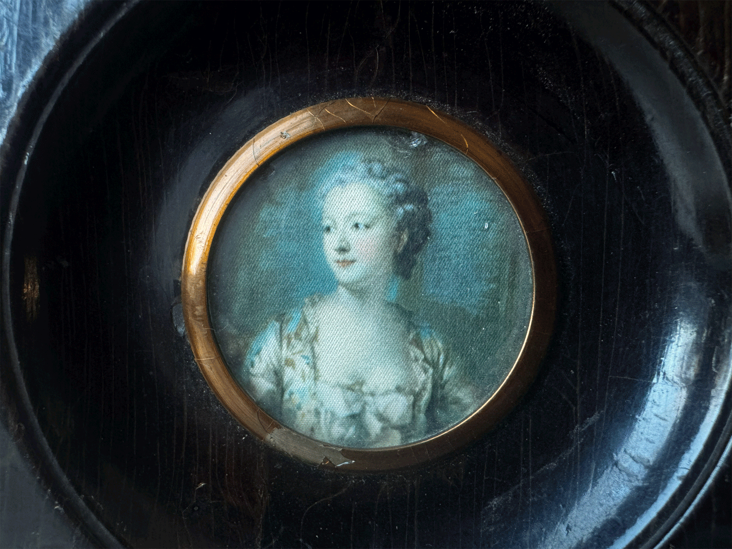 antique french framed miniature painting picture regency lady woman portrait