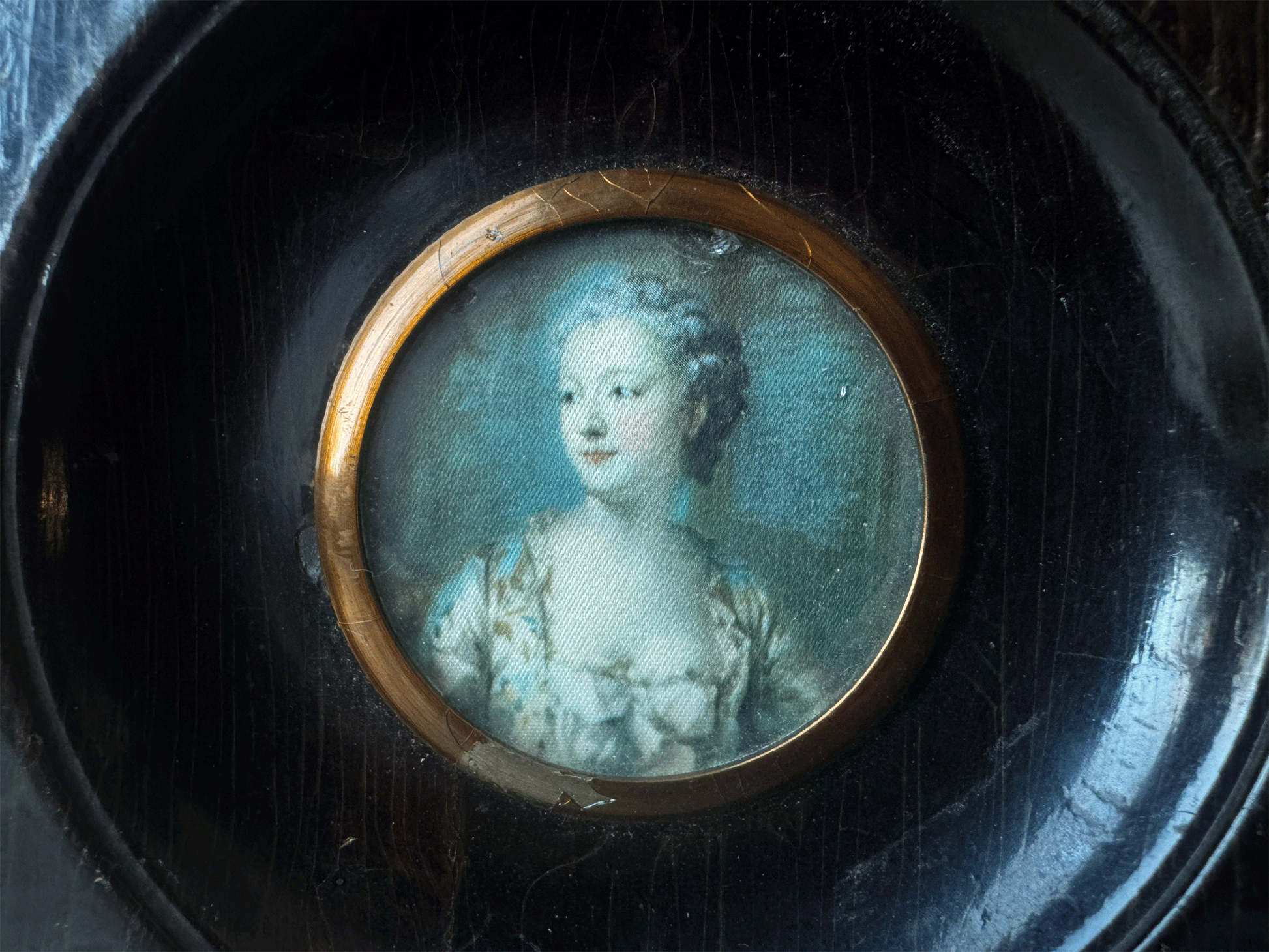 antique french framed miniature painting picture regency lady woman portrait