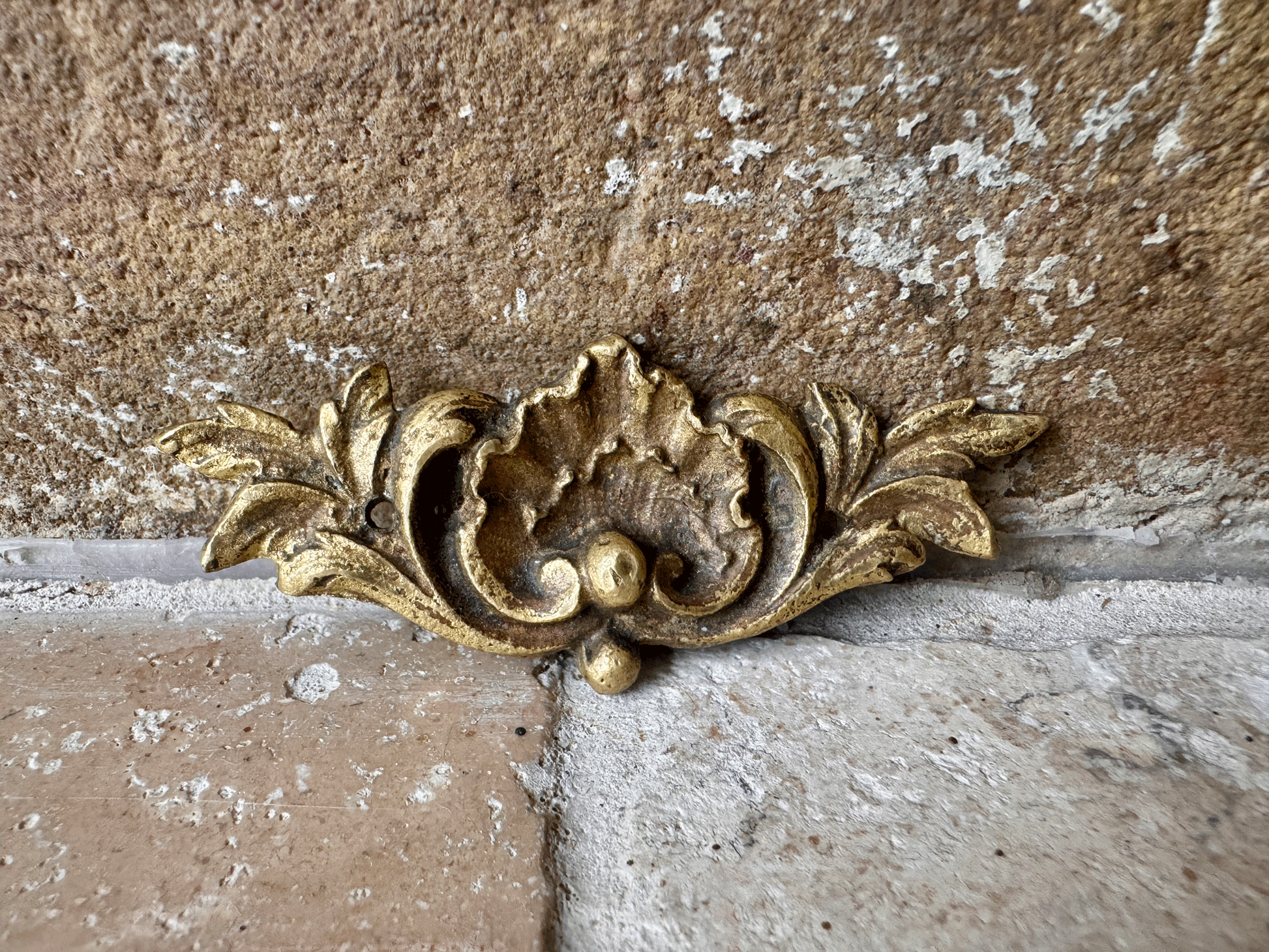 small antique french decorative brass ormolu furniture hardware wall frame plaque pediment