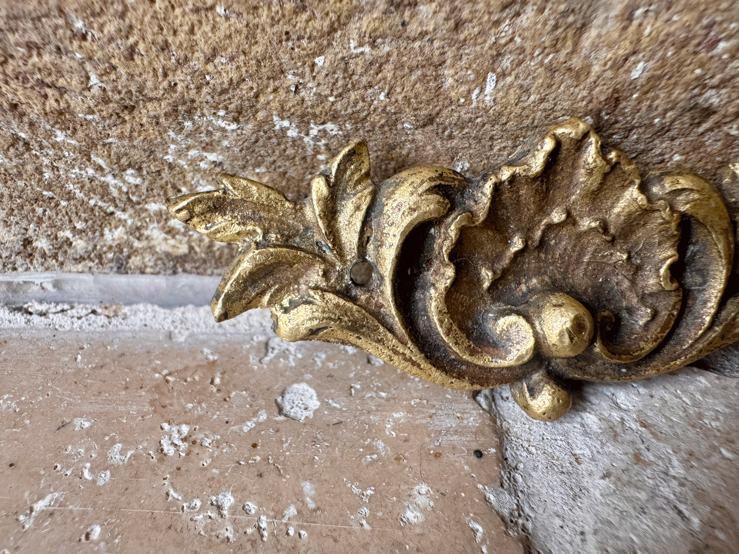 small antique french decorative brass ormolu furniture hardware wall frame plaque pediment