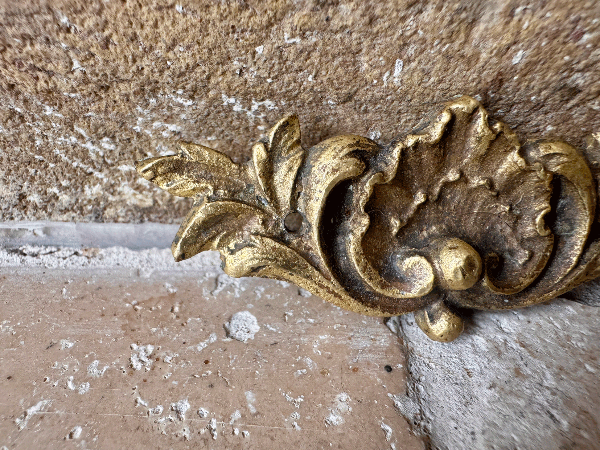 small antique french decorative brass ormolu furniture hardware wall frame plaque pediment