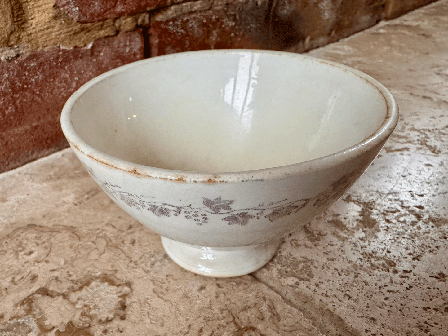 antique french ironstone terre de fer small miniature cafe au lait chocolate bowl floral 