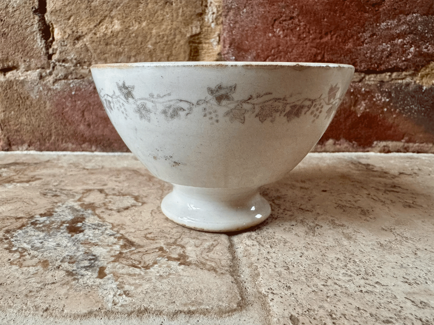antique french ironstone terre de fer small miniature cafe au lait chocolate bowl floral 
