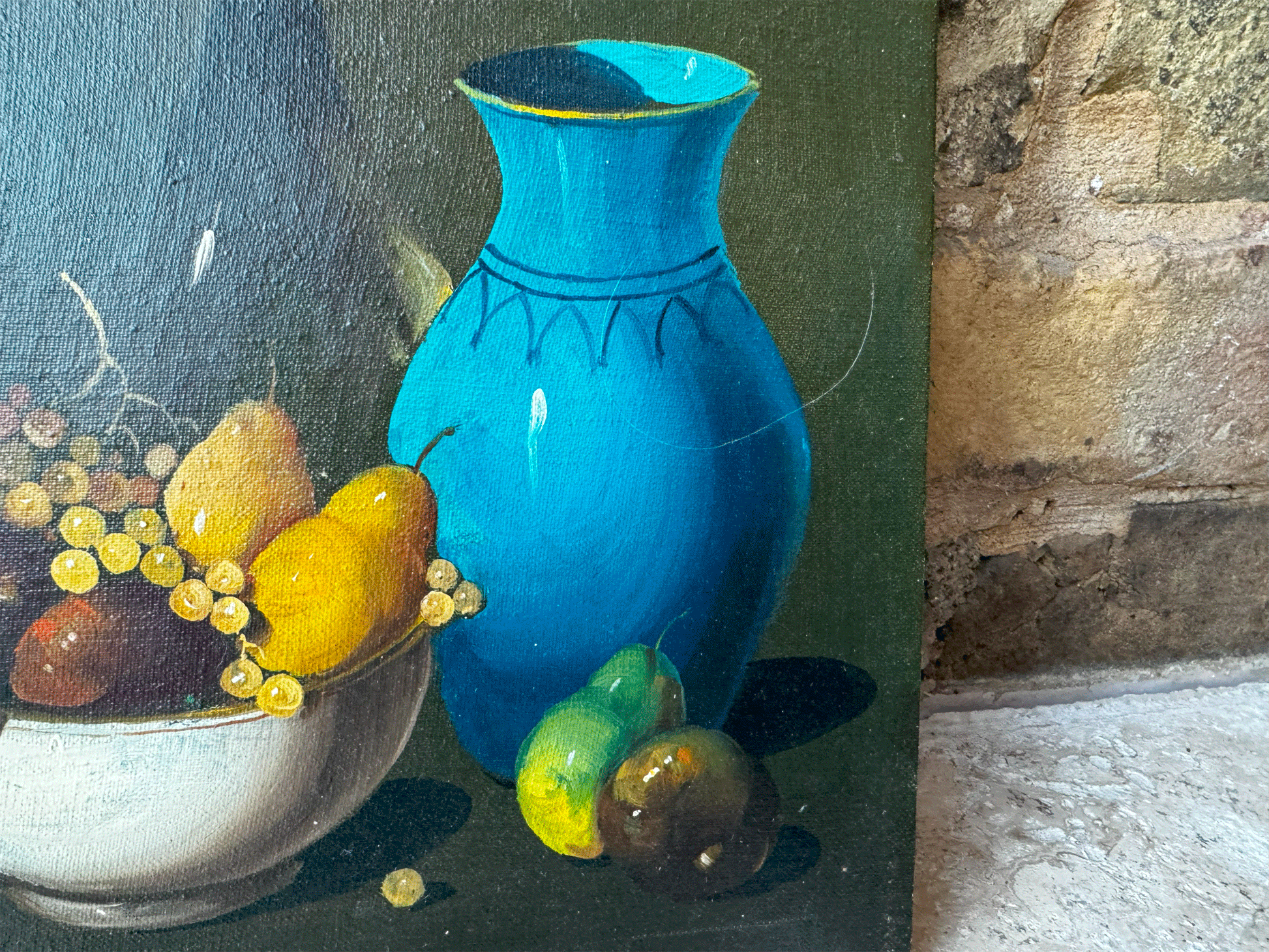 antique french oil on canvas still life moody decorative vintage interior