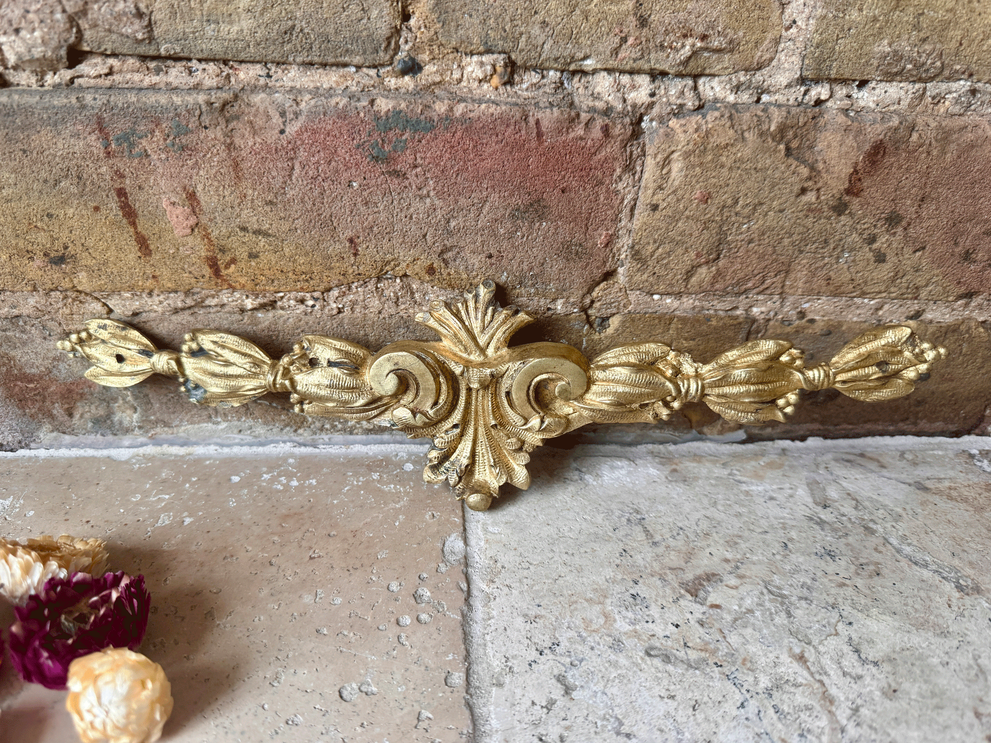 antique french ormolu brass furniture pediment wall hanging plaque decorative