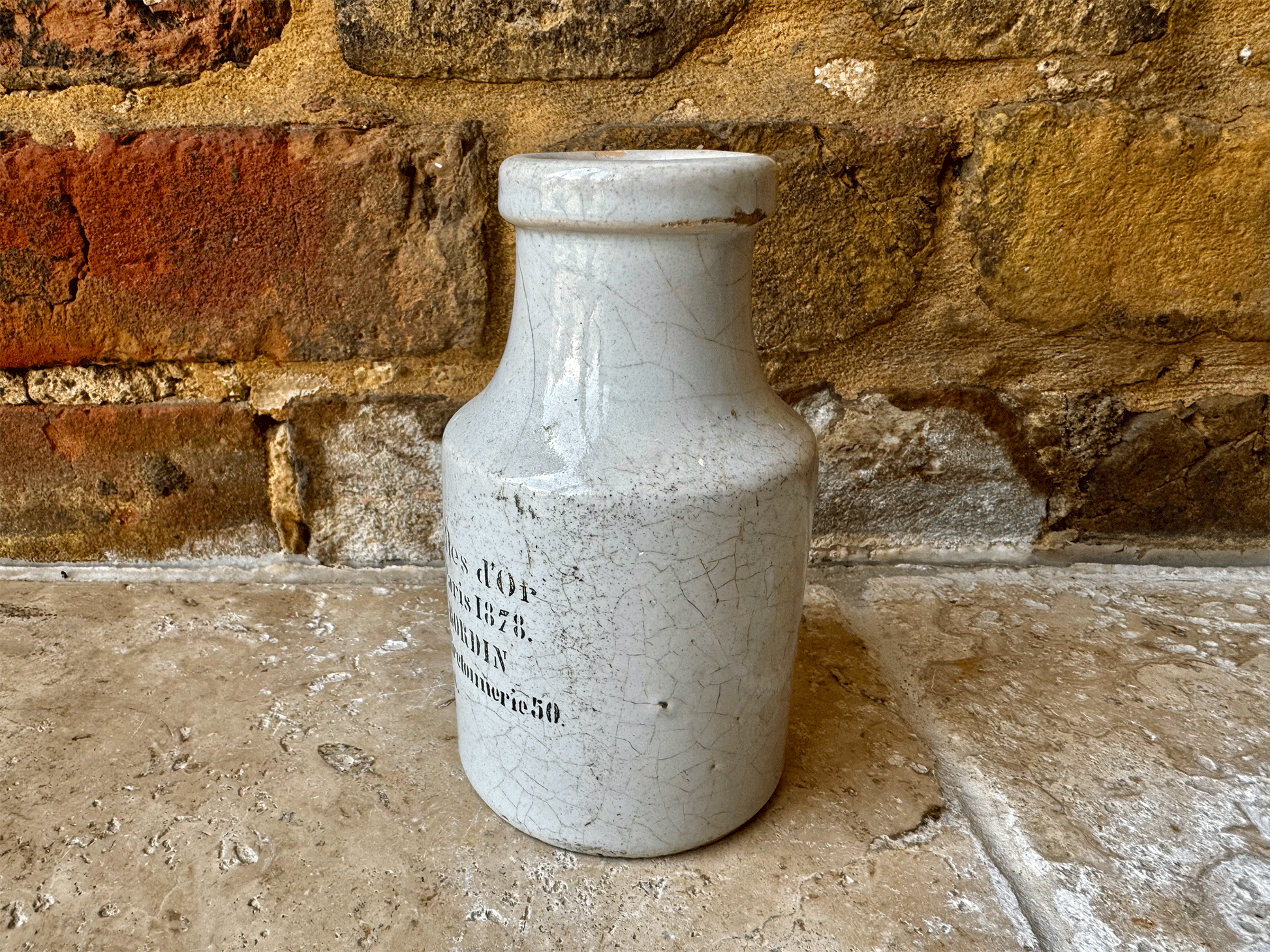 antique french white stoneware mustard advertising pot moutarde bordin paris