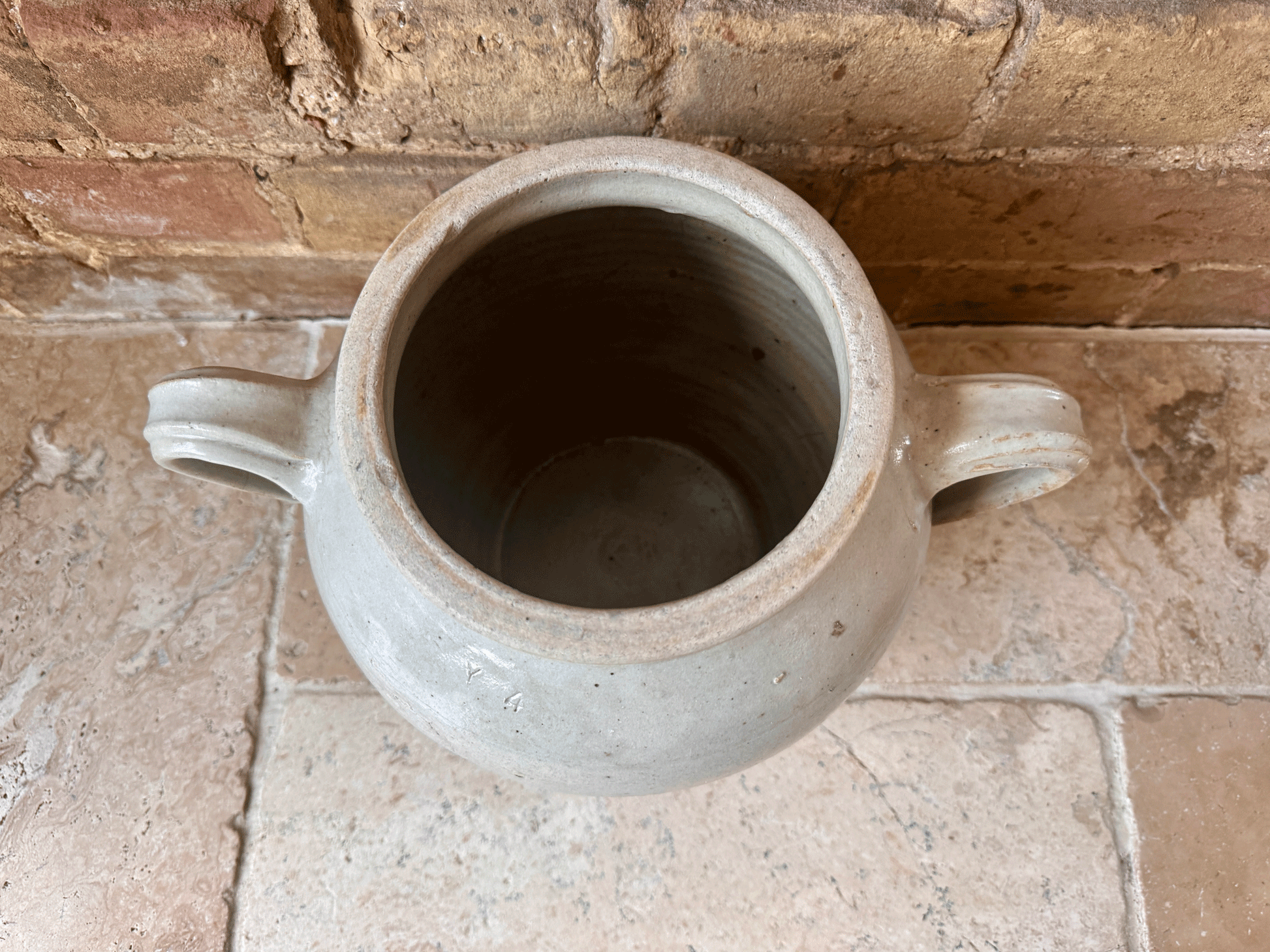 rustic antique french country large stoneware confit oil wine preserve pot jar twin handles