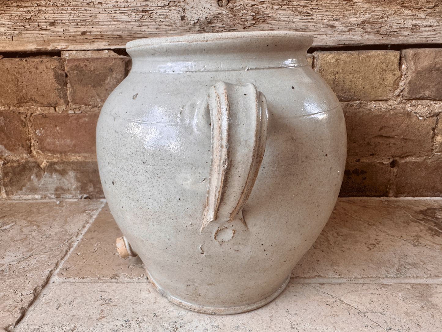 rustic antique french country large stoneware confit oil wine preserve pot jar twin handles