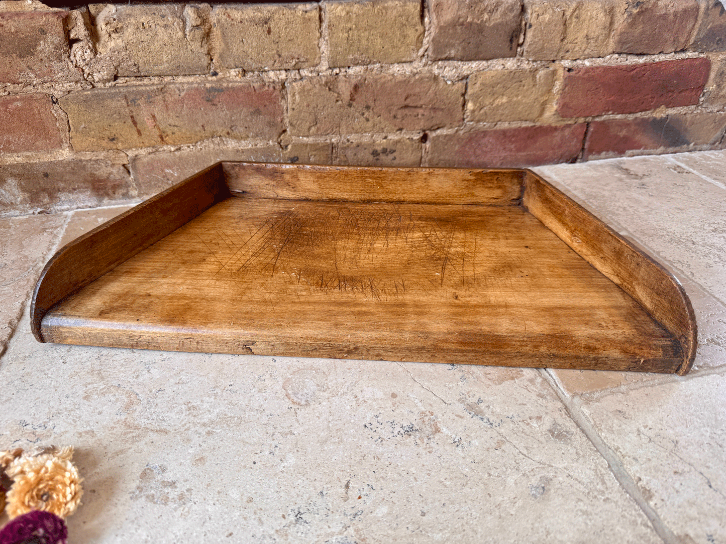 large antique french 19th century herb oak herb cutting chopping board sloped
