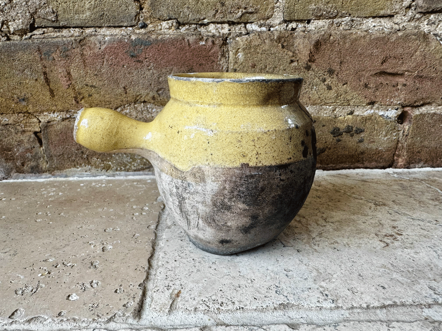 rare antique french small confit toupin pot ochre yellow provencal earthenware terracotta