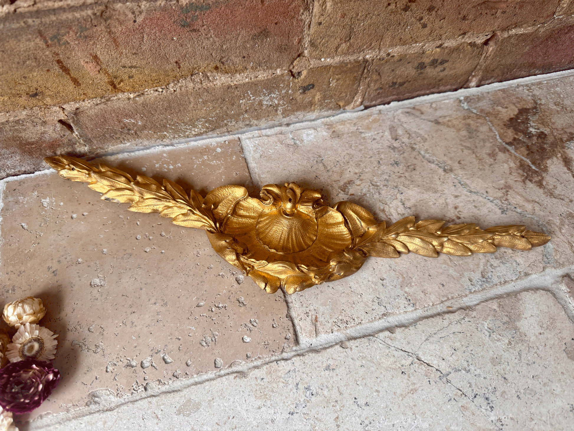 antique french gilded ormolu brass wall hanging plaque furniture pediment