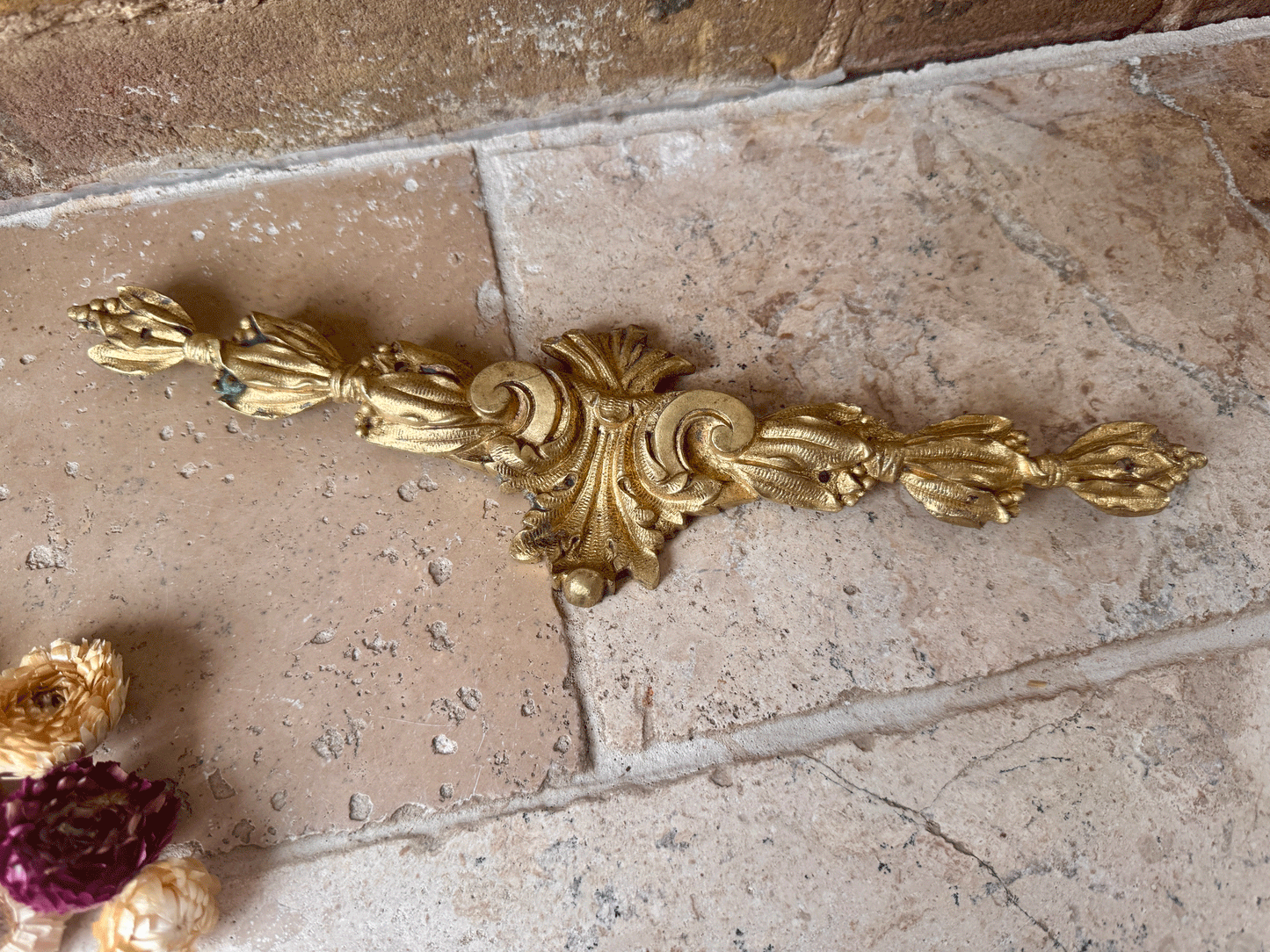 antique french ormolu brass furniture pediment wall hanging plaque decorative