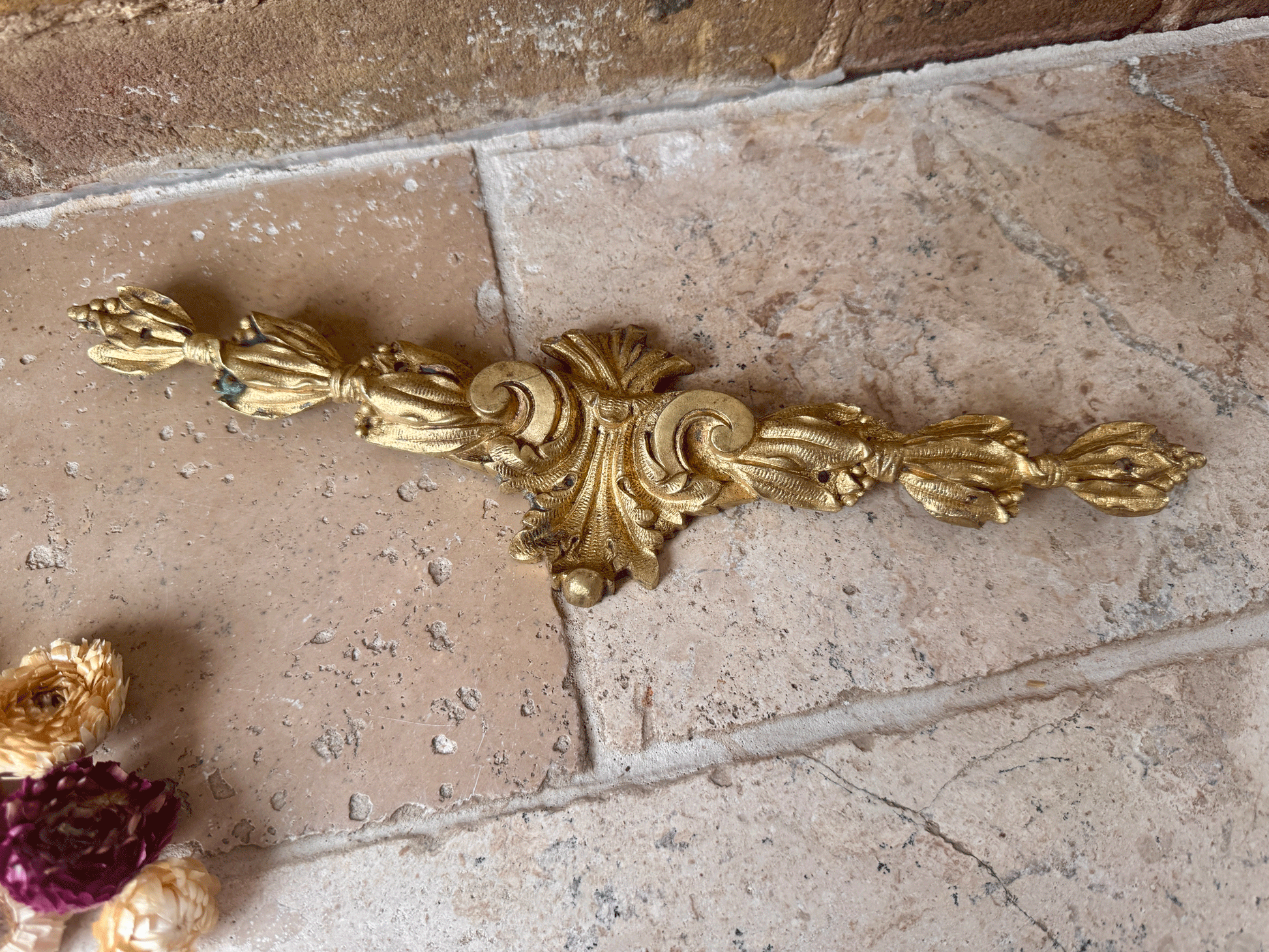 antique french ormolu brass furniture pediment wall hanging plaque decorative