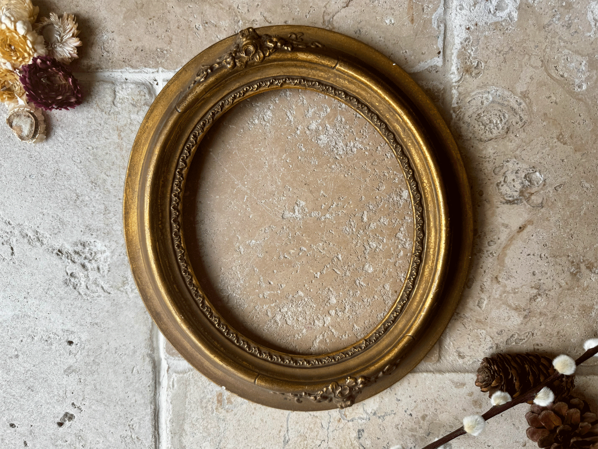 antique french carved gold gilt wooden oval frame