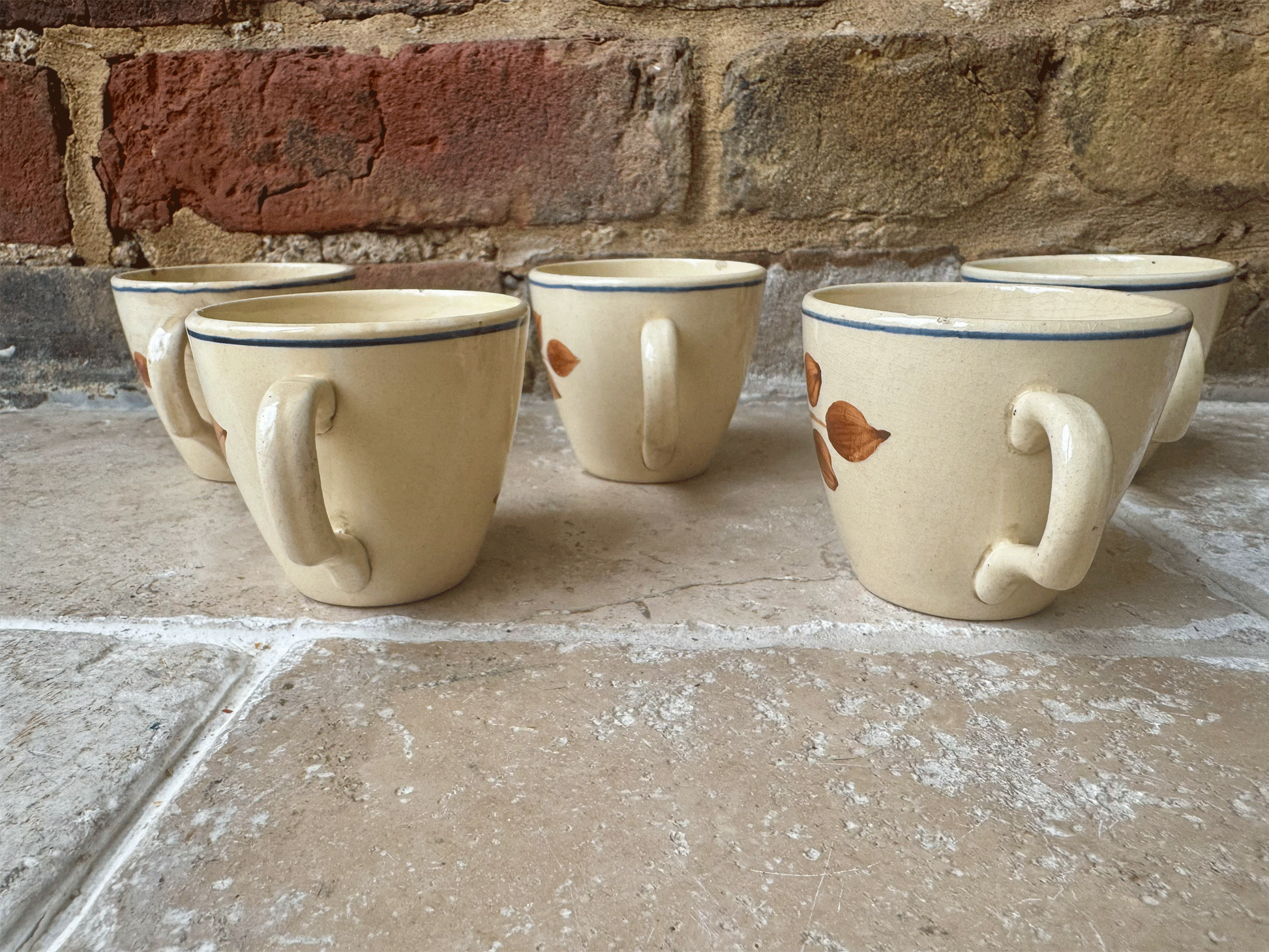 antique french aged timeworn buttery spongeware pink sepia floral espresso coffee cup