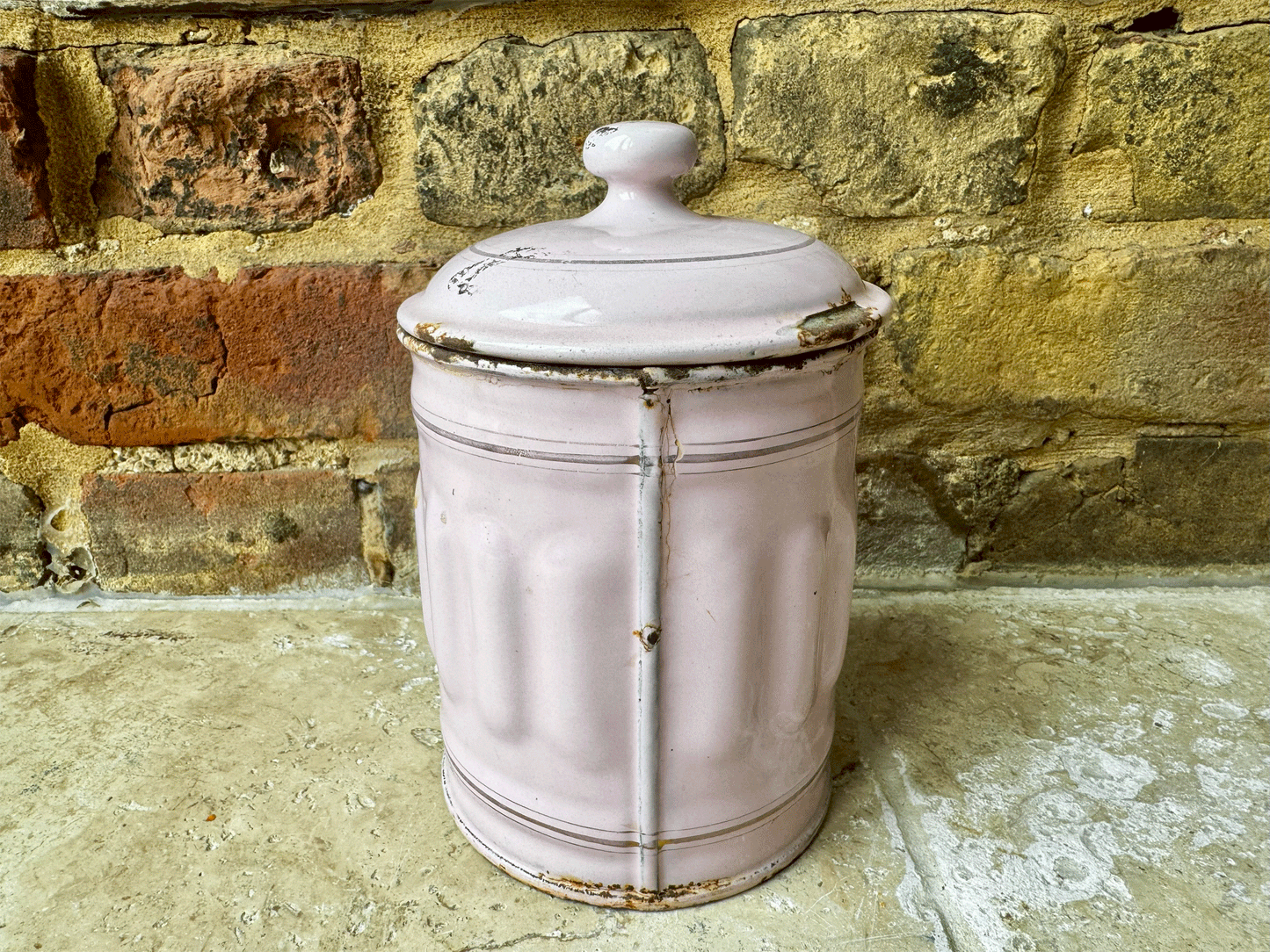antique french pink enamel sucre kitchen canister storage jar