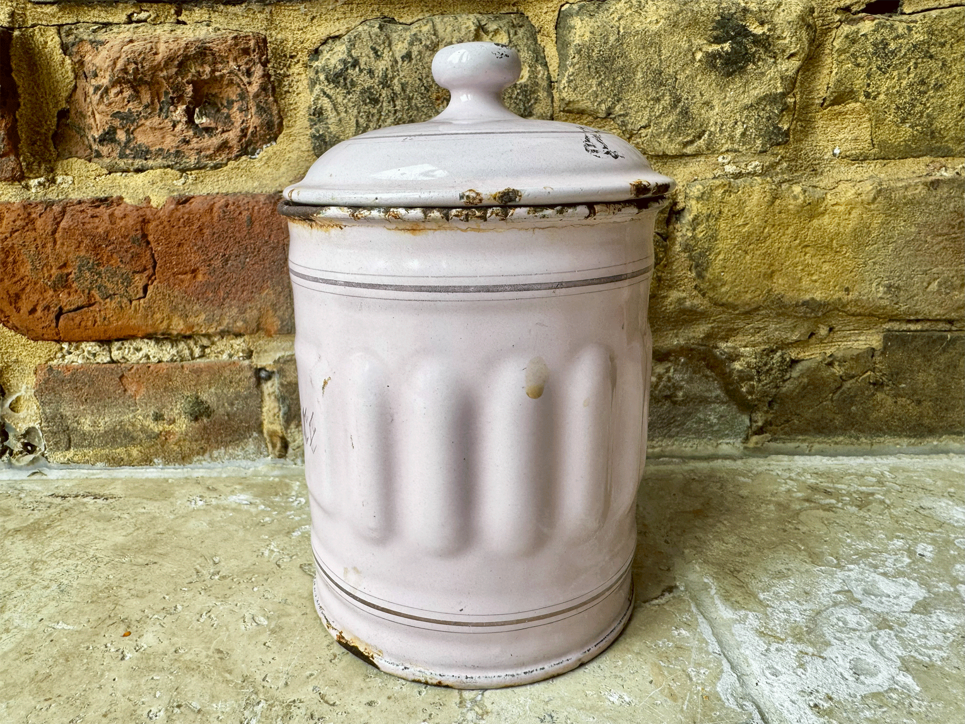 antique french pink enamel sucre kitchen canister storage jar