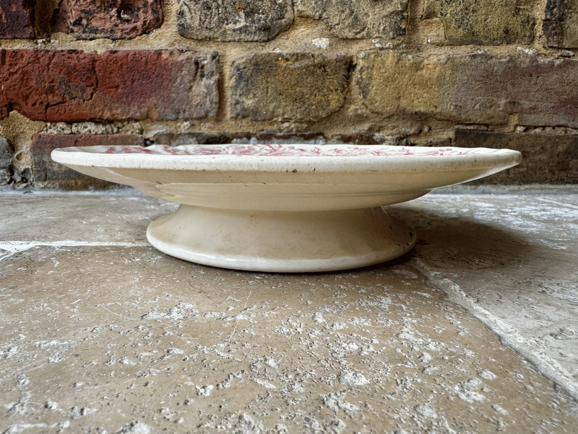 antique french pink transferware longchamp terre de fer ironstone compote compotier cake stand