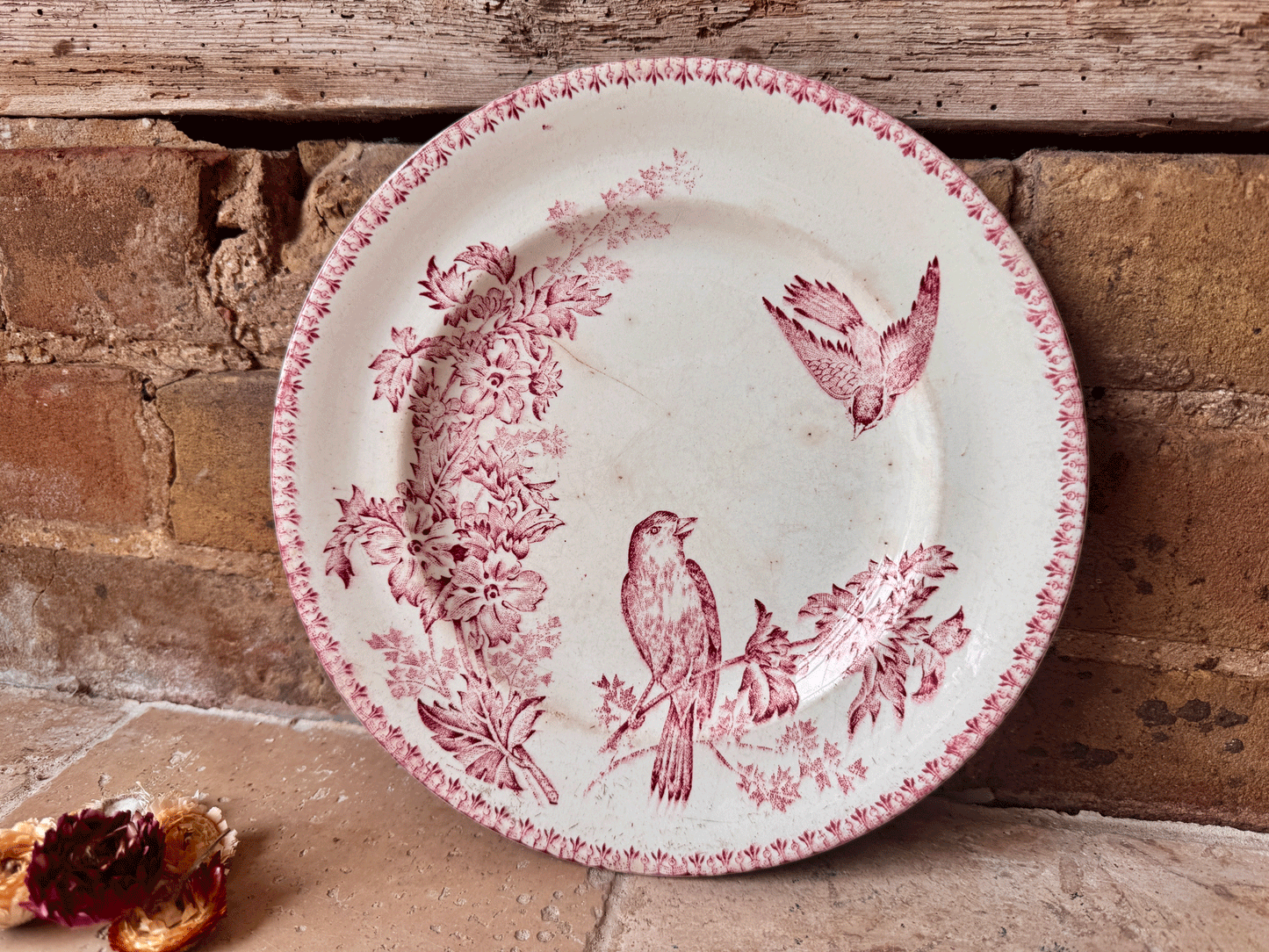 Pretty Pink Transferware Plate - Longwy Mesange