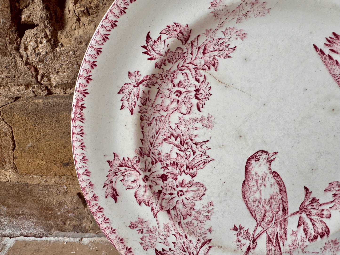 Pretty Pink Transferware Plate - Longwy Mesange