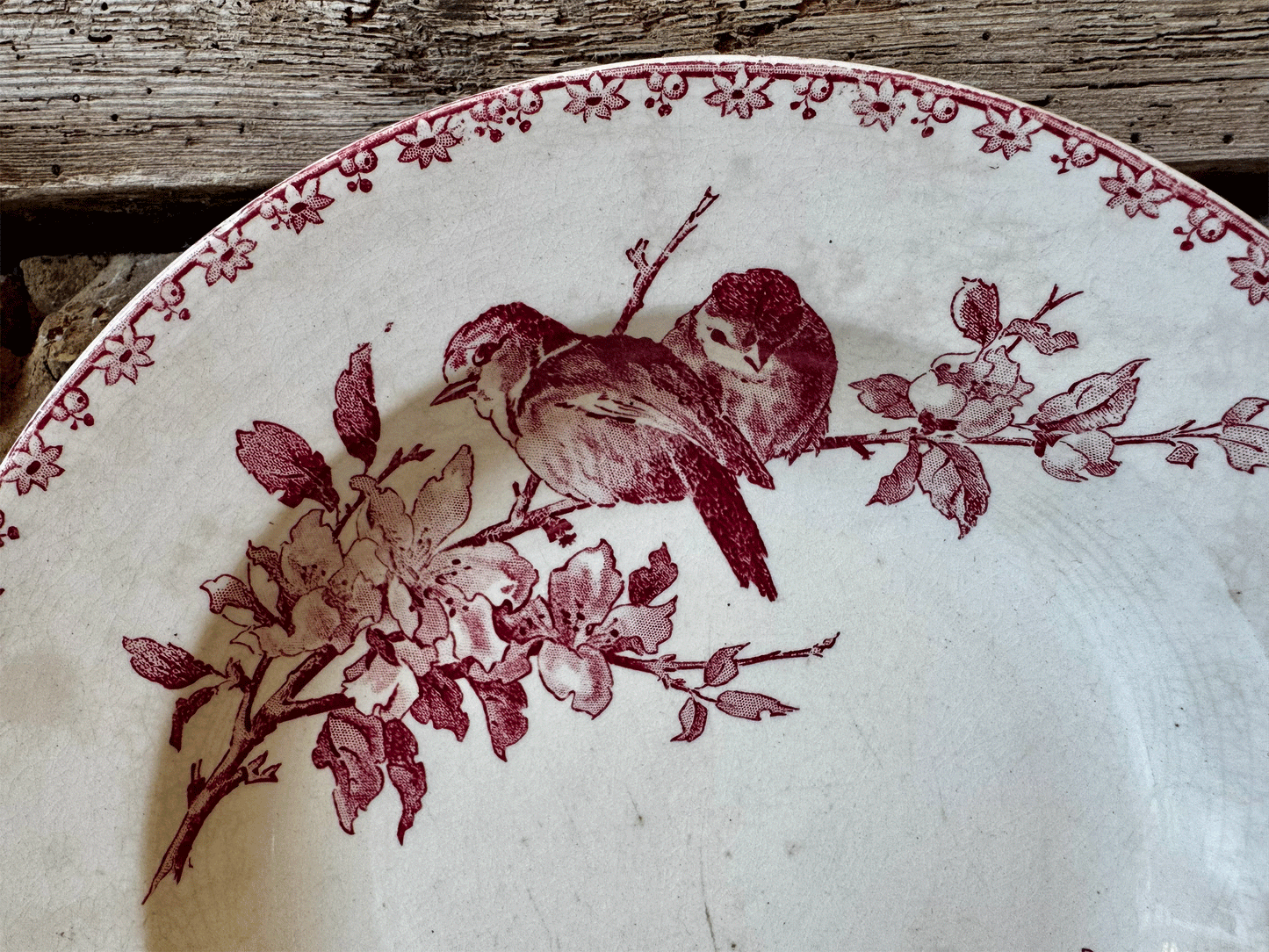rare antique pink transferware sarreguemines favori terre de fer ironstone soup bowl